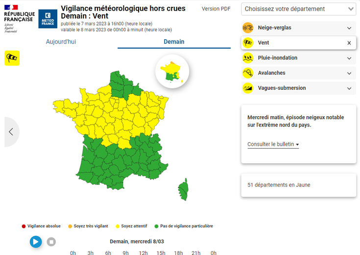 51 départements sont en vigilance jaune au vent.