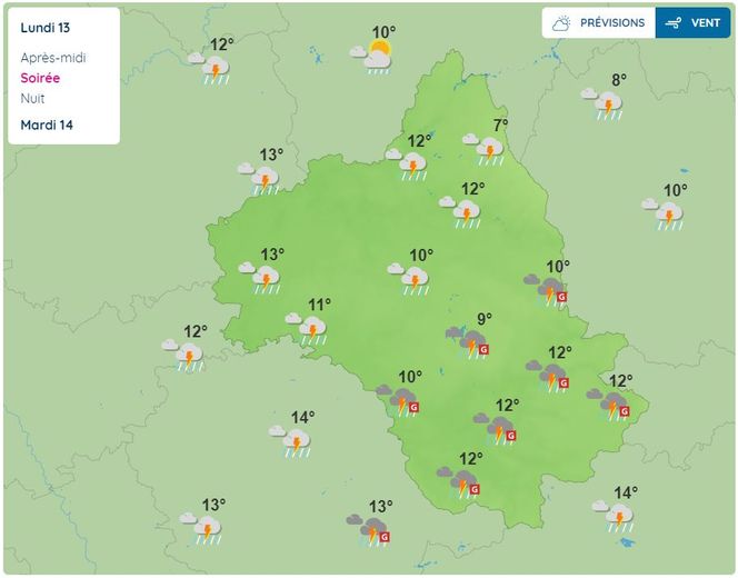 L'Aveyron sera sous une météo agitée, en fin de journée du lundi 13 mars 2023.