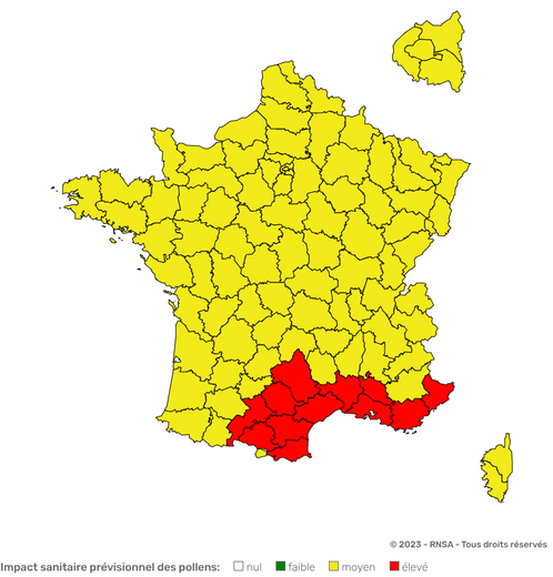 Une partie de l'Occitanie et le pourtour méditerranéen en risque de niveau élevé.