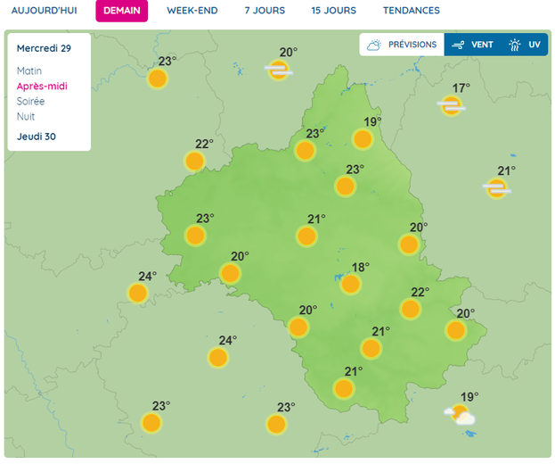 Voici où il va faire le plus chaud en Aveyron ce mercredi.