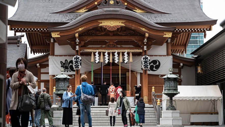 Le sanctuaire de Suitengu, un lieu populaire où l'on prie pour une grossesse et une naissance heureuses et sûres, dans le quartier de Ningyocho à Tokyo.