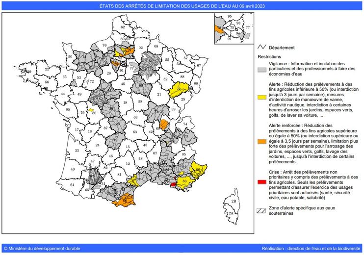 Le 9 avril, un tiers des départements français sont au moins en vigilance sécheresse.