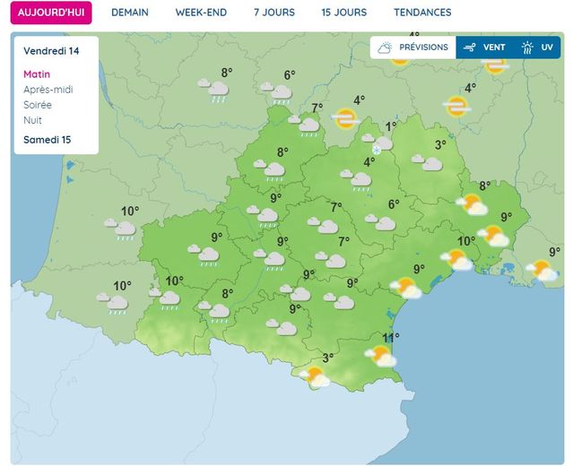 Les prévisions pour ce vendredi 14 avril matin en Occitanie.