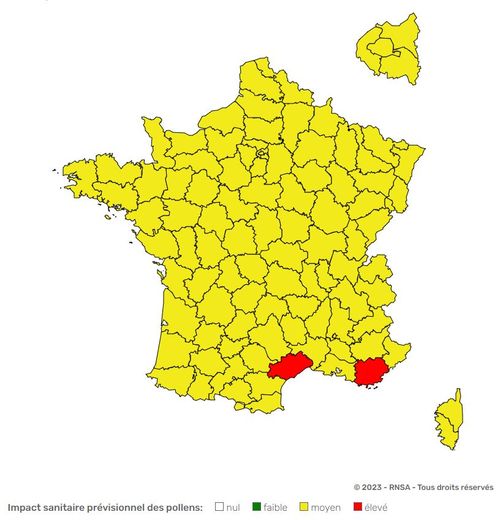 L'Aveyron est en jaune, comme la quasi totalité de la France.