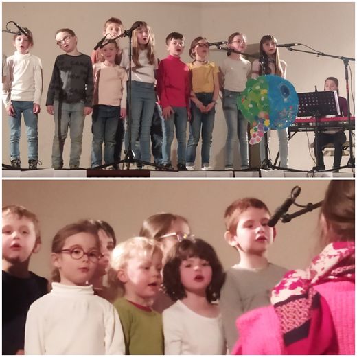 Les élèves de primaireet de maternelle ont interprété deux belles chansons.