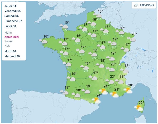 La journée de lundi sera pluvieuse sur la quasi-totalité du pays.