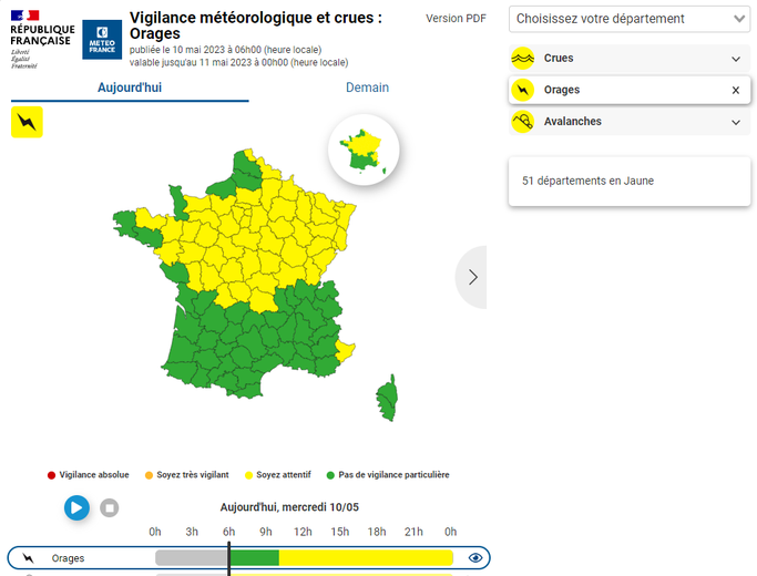 Voici les 51 départements en vigilance jaune orages ce mercredi.