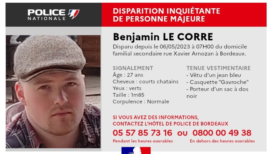 Benjamin Le Corre, 27 ans, n'a plus donné signe de vie depuis samedi 6 mai.