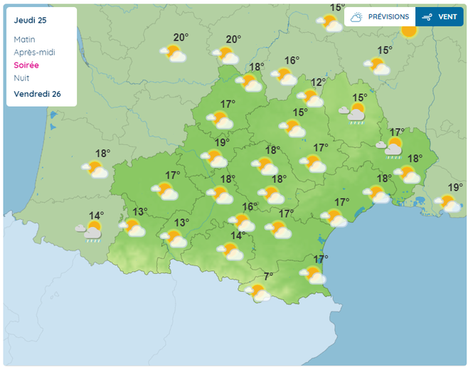 Le temps ce jeudi soir en Occitanie.