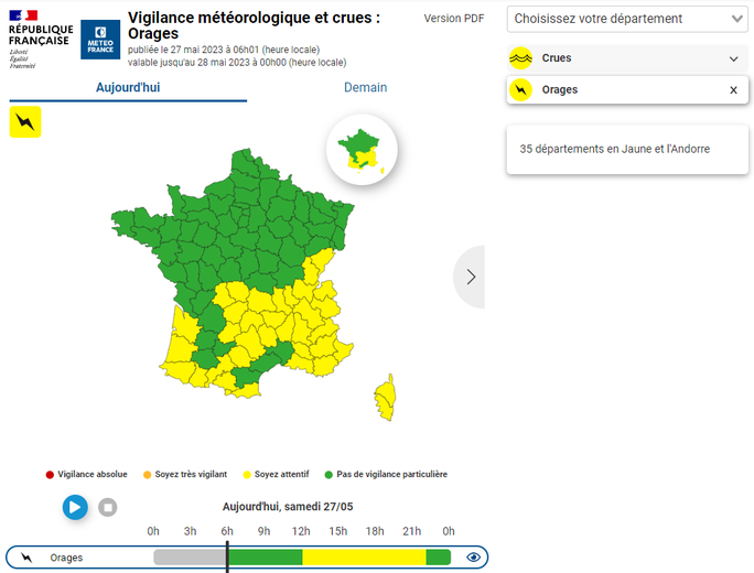 Voici les 35 départements en vigilance orages ce samedi.