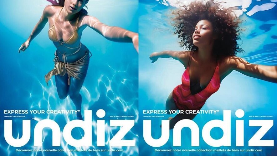 Afin d'attirer l'attention de la génération Z à l'approche de l'été, la marque française de lingerie Undiz, déclinaison du groupe Etam, a eu recours à l'IA pour générer deux images de mannequins évoluant sous l'eau en maillot de bain.
