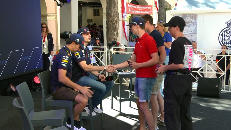 Pierre et Julien Fraysse lors de leur rencontre avec Max Verstappen et Sergio Perez.