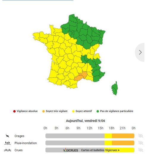 Deux départements de France en vigilance orange, ce vendredi 9 juin.
