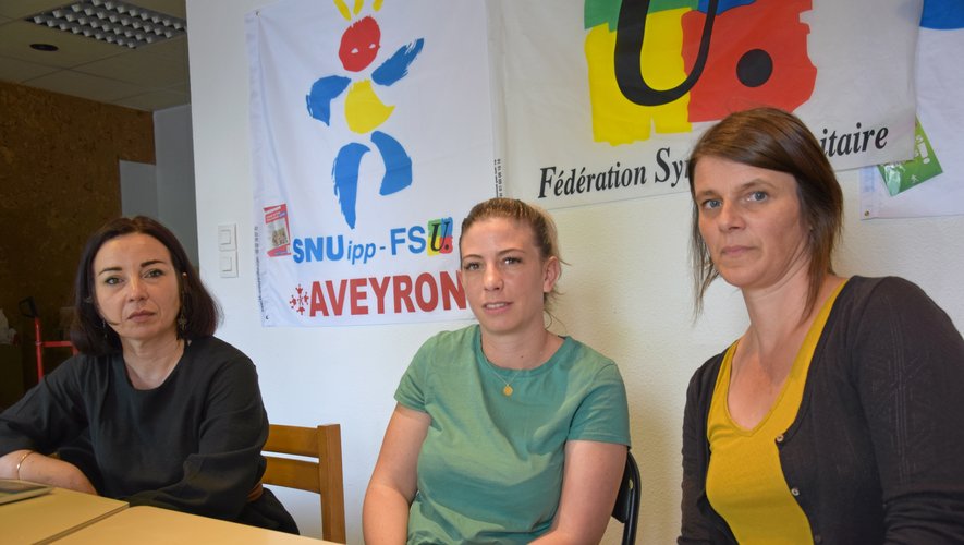 Julie Bernat, Anaïs Caussanel et Stéphane Massol (de gauche à droite), du Snuipp-FSU.