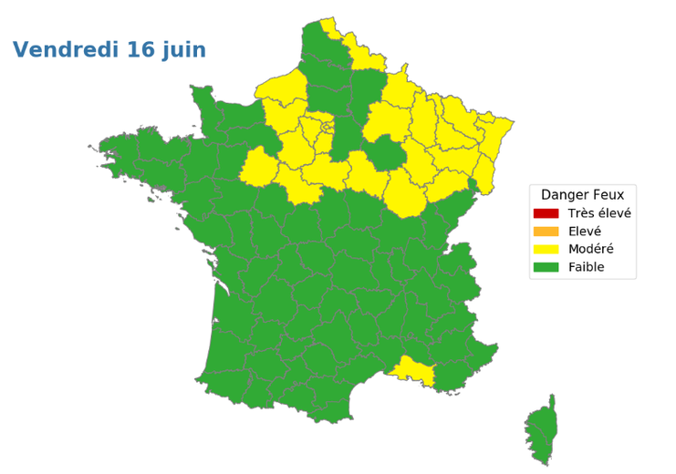 Les 26 départements placés en risque "modéré" ce vendredi.