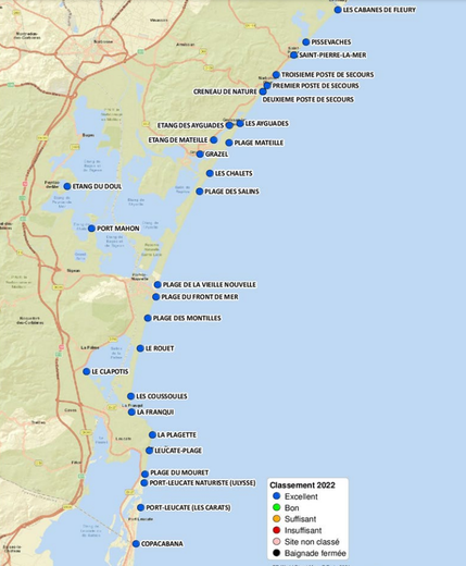 Les sites de baignade en mer dans l'Aude.
