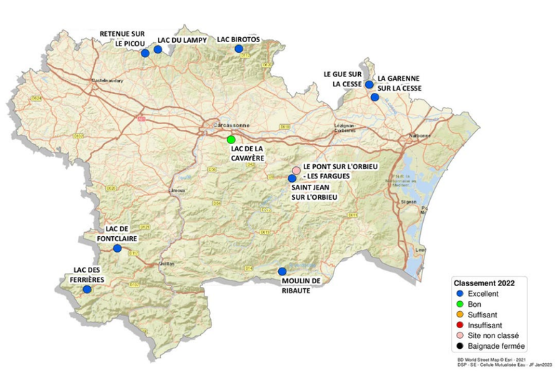 Les sites de baignade en eau douce dans l'Aude.