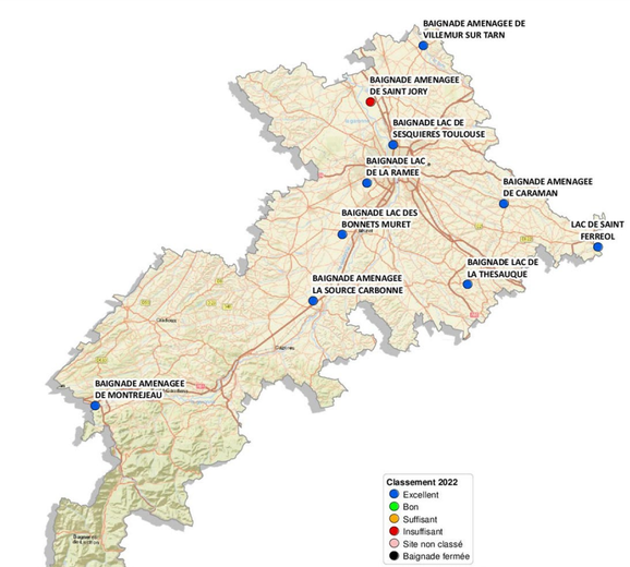 Les sites de baignade en Haute-Garonne.
