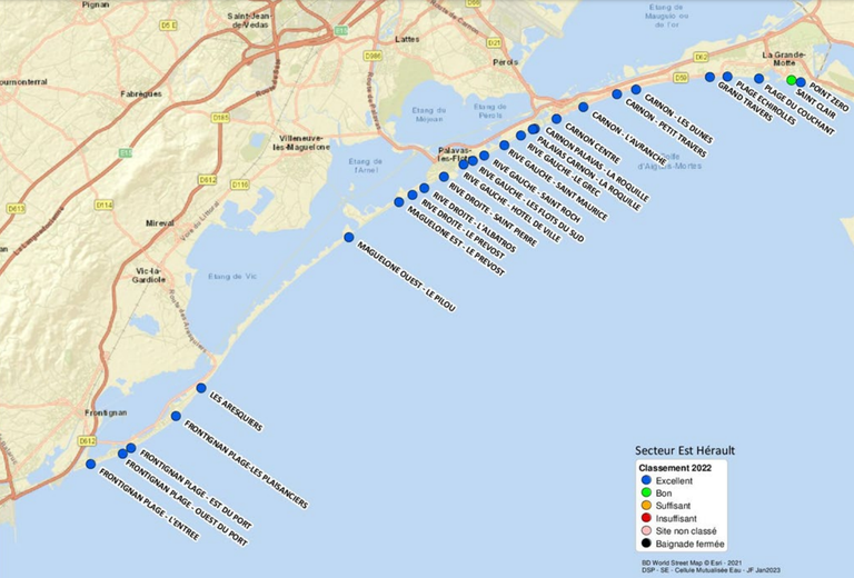 Les sites de baignade en mer dans l'Hérault.
