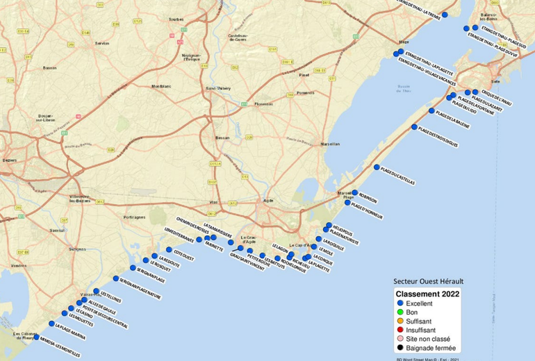 Les sites de baignade en mer dans l'Hérault.