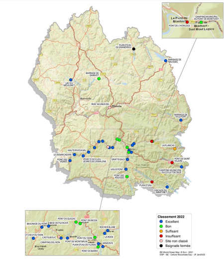 Les sites de baignade en Lozère.