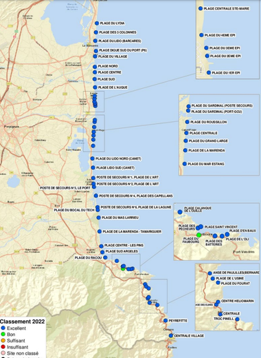 Les sites de baignade en mer dans les Pyrénées-Orientales.