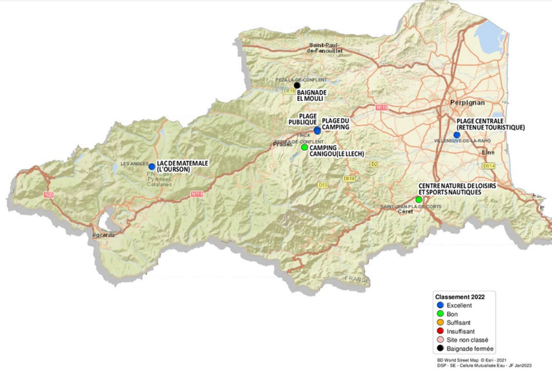 Les sites de baignade en eau douce dans les Pyrénées-Orientales.