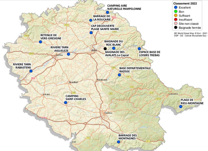 Les sites de baignade dans le Tarn.