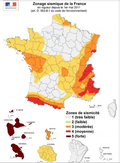 Le zonage sismique de la France existe depuis mai 2011.