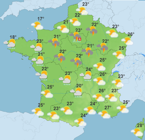 Les prévisions dans la soirée de ce lundi 19 juin.