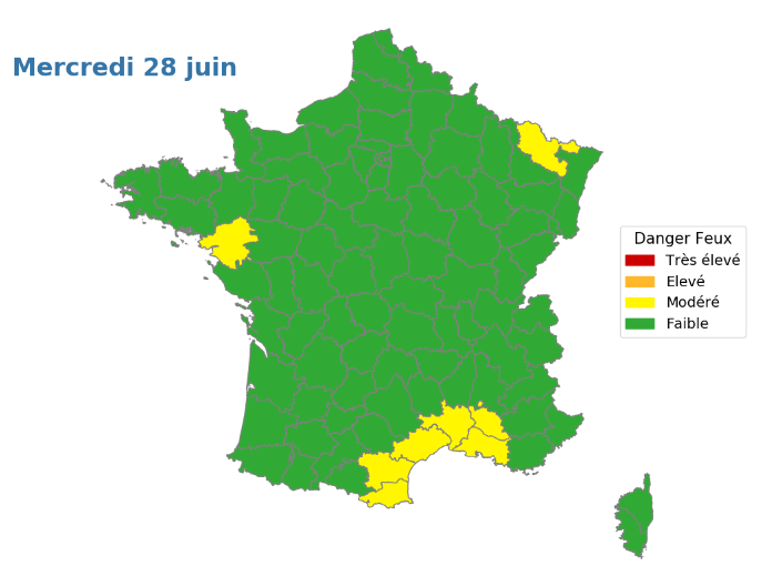 Quatre départements d'Occitanie en jaune ce mercredi 28 juin.