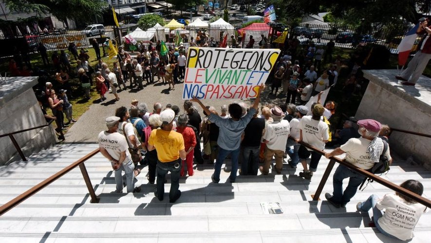 Des dizaines de personnes étaient rassemblées pour soutenir les Faucheurs volontaires lors du procès à Rodez.