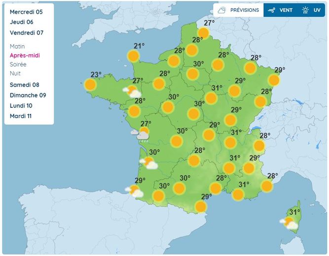 Du beau temps et de la chaleur en France, pour la journée du 7 juillet.
