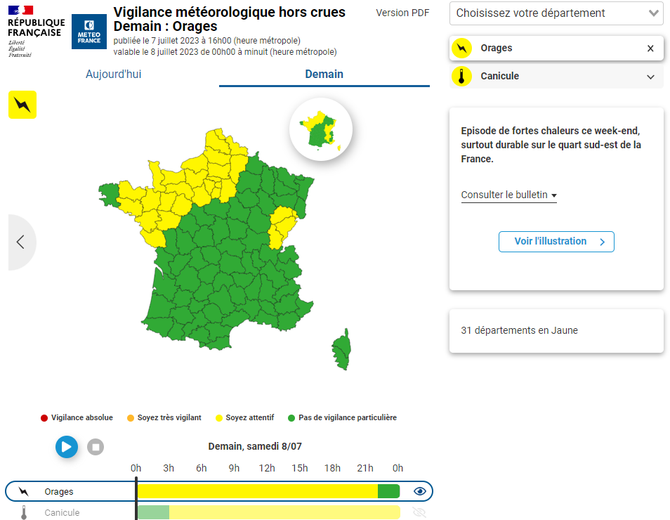 31 départements restent en vigilance orages ce samedi.