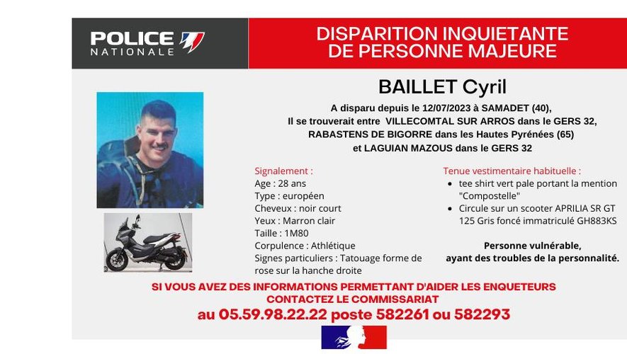 Avis de disparition inquiétante : la police recherche Cyril Baillet.