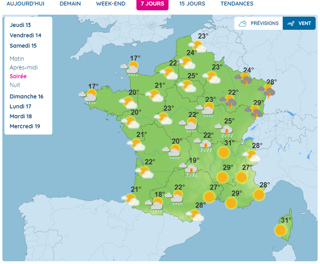 Des orages s'installeront du nord-est au Massif central, samedi.