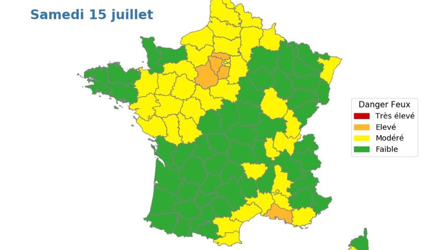 La zone de danger s'étend en France, ce samedi 15 juillet 2023.