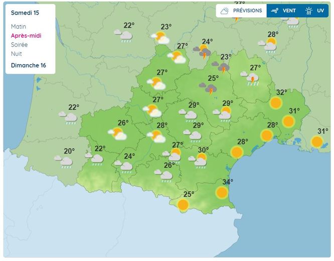 Des perturbations orageuses toucheront notamment l'Aveyron et la Lozère, au nord de la région, dès le milieu d'après-midi;