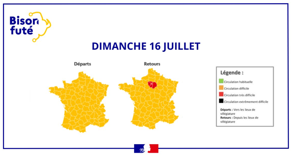 Les prévisions de Bison Futé pour ce dimanche 16 juillet.