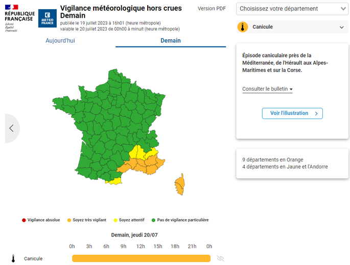 Les départements concernés ce jeudi.