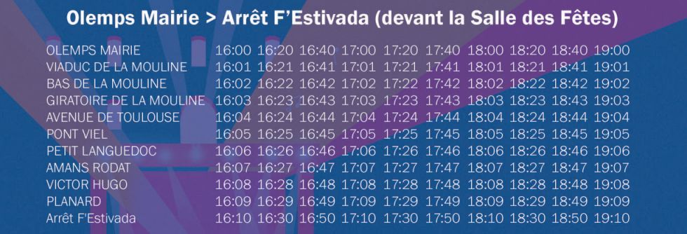 Les horaires des navettes au départ d'Olemps.