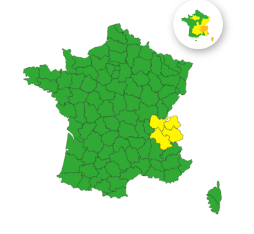 Les quatre départements en vigilance jaune pluie-inondations dans la nuit de dimanche à lundi.