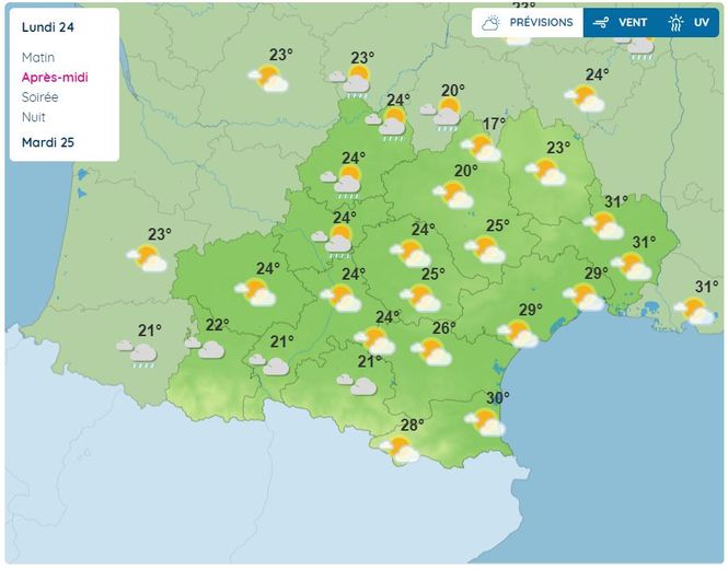 Un temps mitigé en Occitanie, ce 24 juillet 2023.