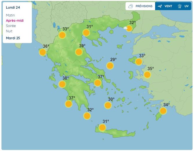 Le soleil va encore frapper fort, en Grèce, ce lundi 24 juillet 2023.