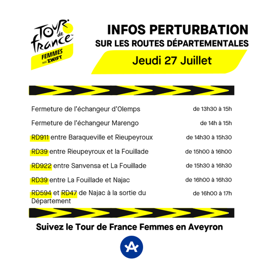 Voici les informations concernant les perturbations sur les routes départementales.