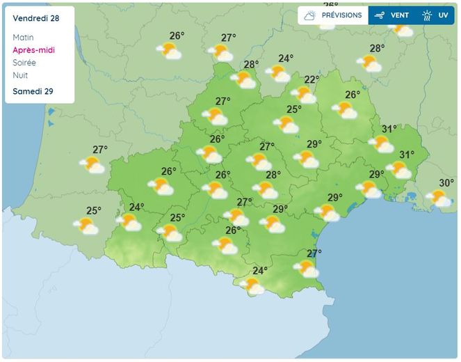 Pas d'orages en vue sur l'Occitanie, ce vendredi 28 juillet 2023.