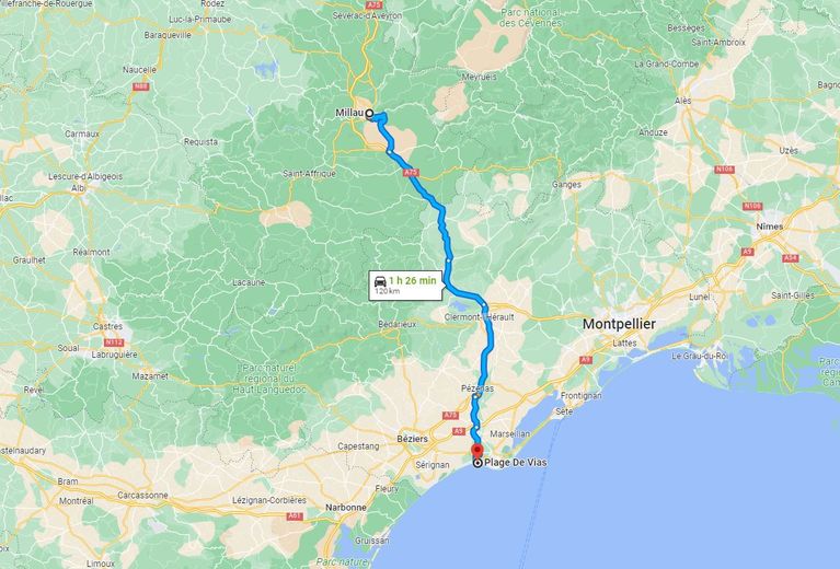 Millau est à distance raisonnable de la Méditerranée : seulement 1 heure 25 !