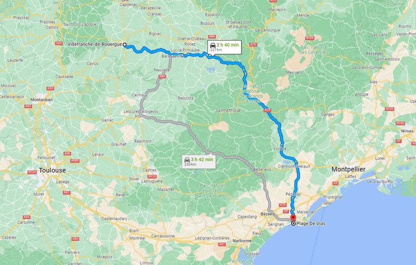 Pour partir à la plage depuis Villefranche-de-Rouergue, il faudra être plus patient que depuis Rodez et Millau.
