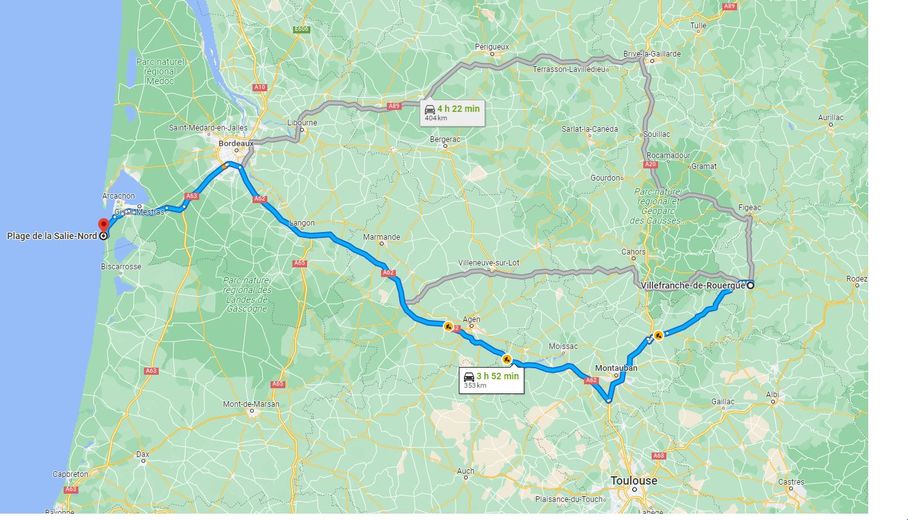 La route vers l'Océan est beaucoup plus longue depuis l'Aveyron.