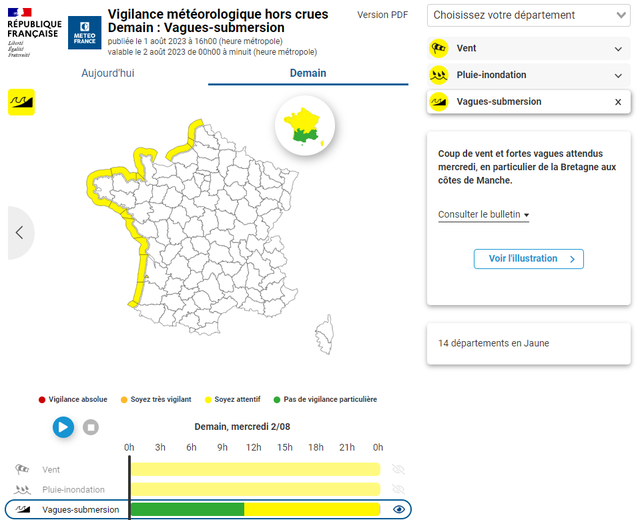 Les départements en vigilance vagues-submersion.